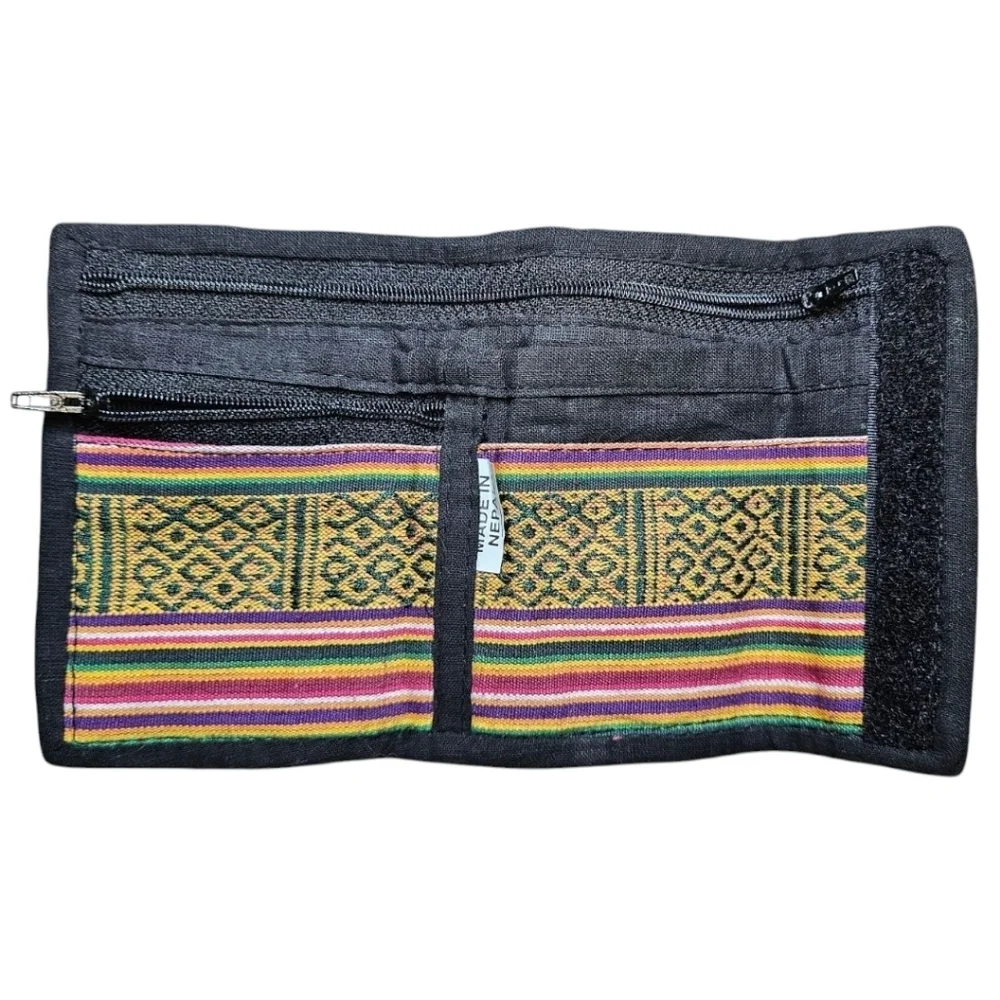 Vintage Oriental Brocade Trifold Silk Wallet Made In Nepal Embroidered Colorful